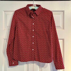 Talbot's Cotton Button Shirt, red medallion/flower pattern, size 10